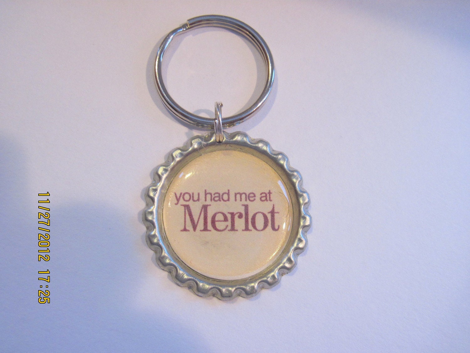 You had me at Merlot Silver Plated Bottle Cap Keychain