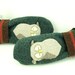 Owl Sweater Mittens Wool Mittens Felt Mittens Dark Green Beige Brown Owl Applique Fleece Lining Leather Palm Eco Friendly Upcycled Size M-ML