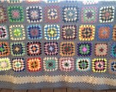 Gray Traditional Granny Square Afghan with Funky Multiple Colors