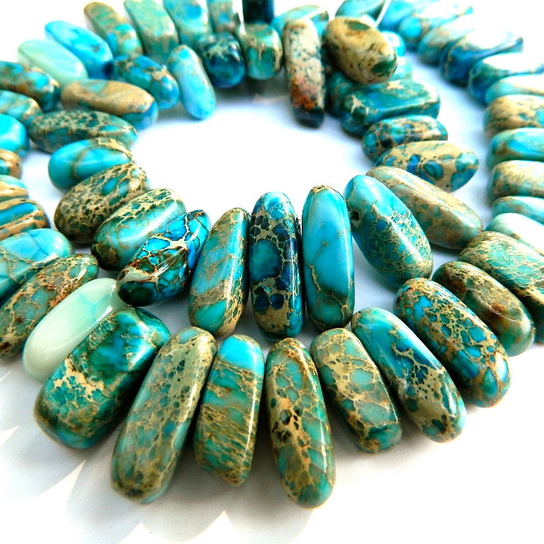Multi Blue Picture Jasper 19MM X 8MM Freeform Marquis Briolettes - 22 Stones - 7 Inch Strand - Gemstone Bead - Semiprecious Stone