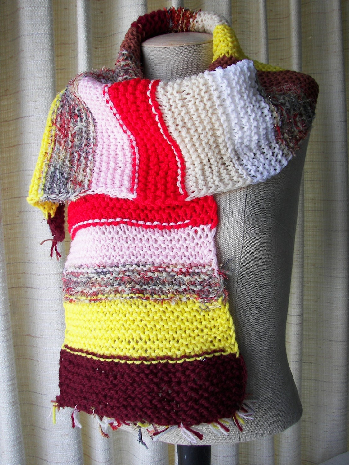Sale UNIQUE Art Hand Knit Stripe SCARF Thick Thin Wide Narrow Texture Colorful Variation No.2