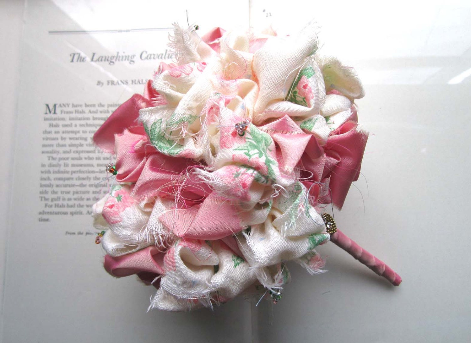 Vintage Fabric Wedding Bouquet, Bridesmaid,  Flower Pom Bouquet