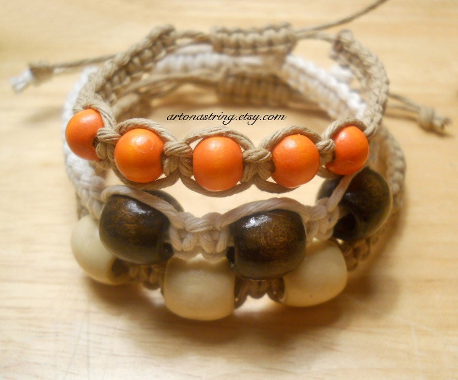 Fashionable Trendy  Macrame Unisex Bracelets Made to Order with Hemp cording & Wooden Beads
