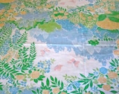 Vintage Floral Garden Scene Sheet Fabric Flower Power  / Reclaimed Bed Linens