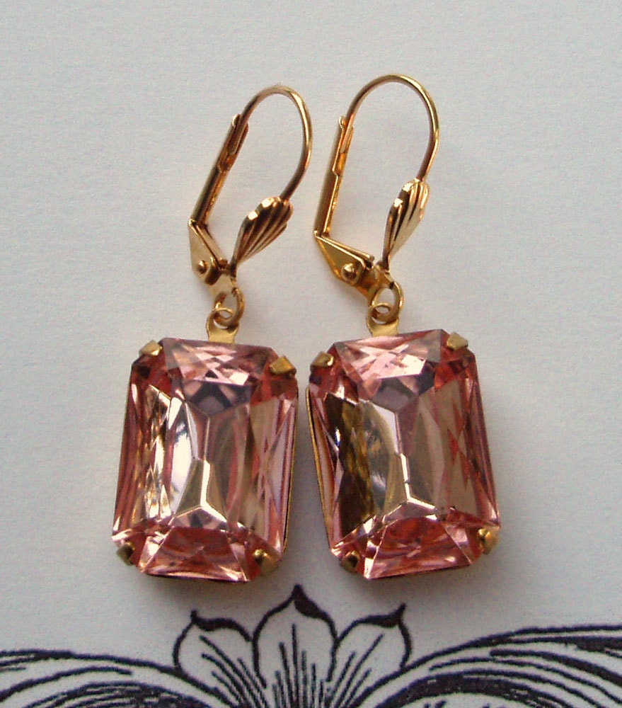 Blush Earrings Vintage Pale Pink Estate Style Jewelry Rhinestone Drop Earrings Downton Abbey Jewelry WINDSOR Blush