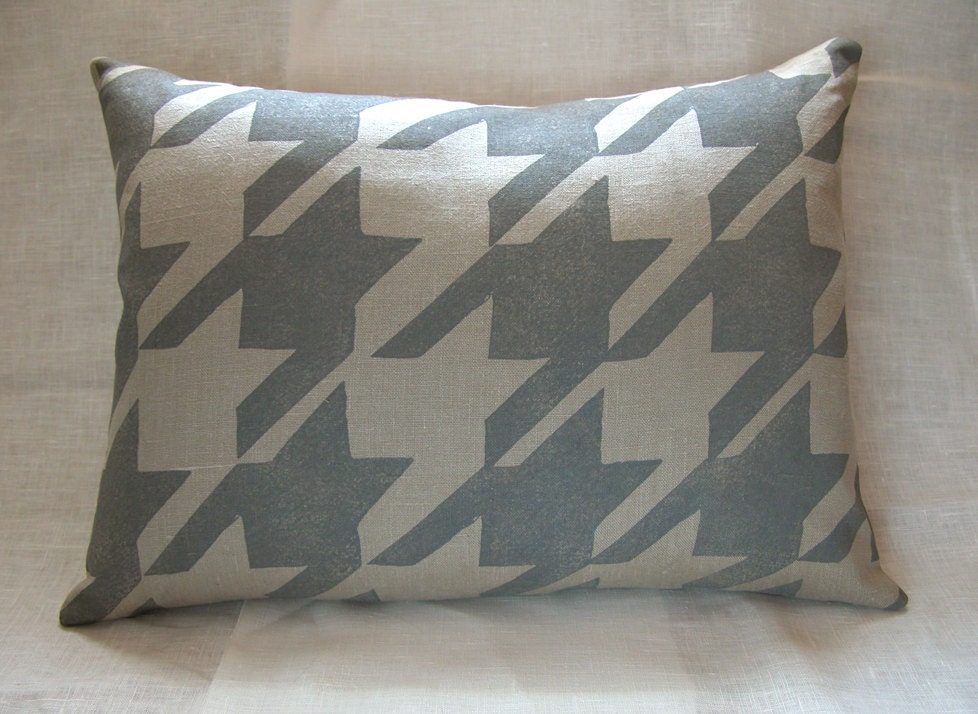 gray or white houndstooth hand printed linen home decor lumbar pillow case