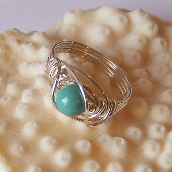 Swarovski Pearl and Sterling Silver Wire Wrapped Ring - Wide Band Wrap - Choose Your Color - Made to Order FREE US SHIPPING
