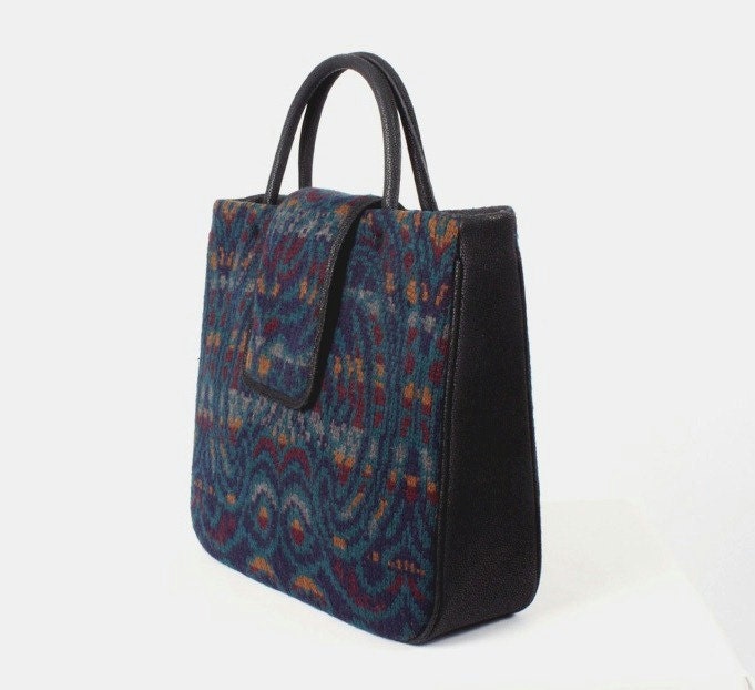 Eco-fashion knit Tote or laptop briefcase bag from vintage blue sweater