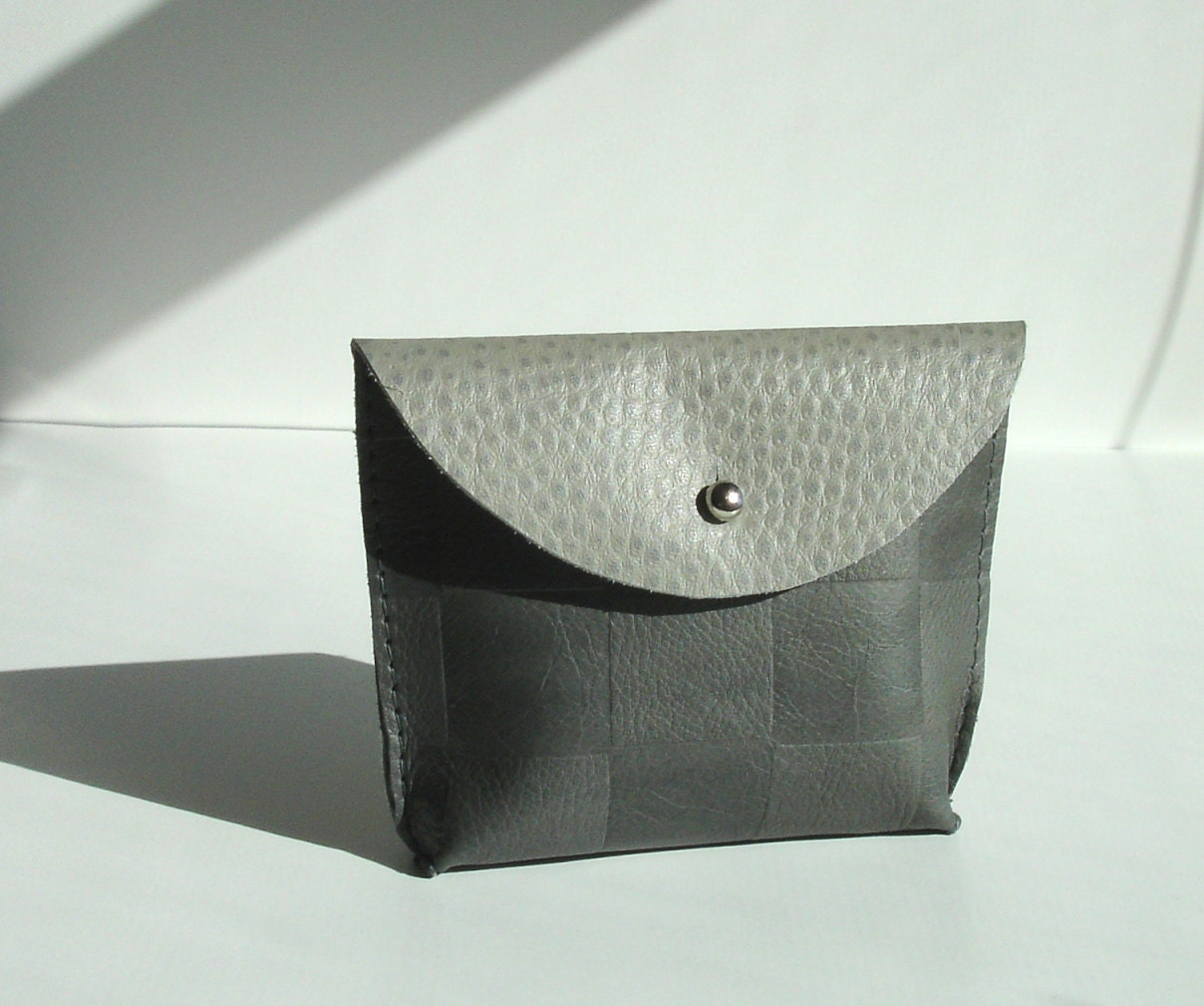 small upcycled grey Leather pouch clutch bag
