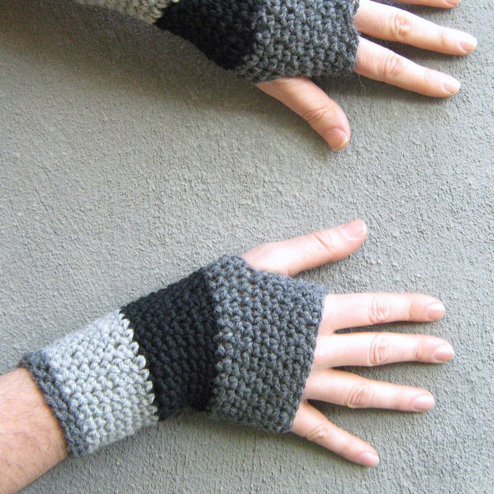 men's wool fingerless gloves/ stormy gray crochet - bigalhats