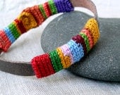 Crochet Leather Bracelet - Colorful Crochet Wrap Bracelet - Men's Bracelet - Upcycled Leather and Cotton Bracelet