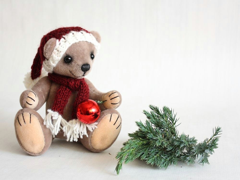 Artist Teddy Bear Christy 8", OOAK, beige, red - MrBearFamily