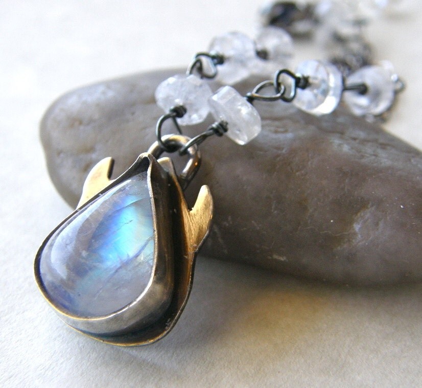 Moonstone Metalwork Necklace, Flower Necklace, White Ivory Necklace, Bridal Necklace