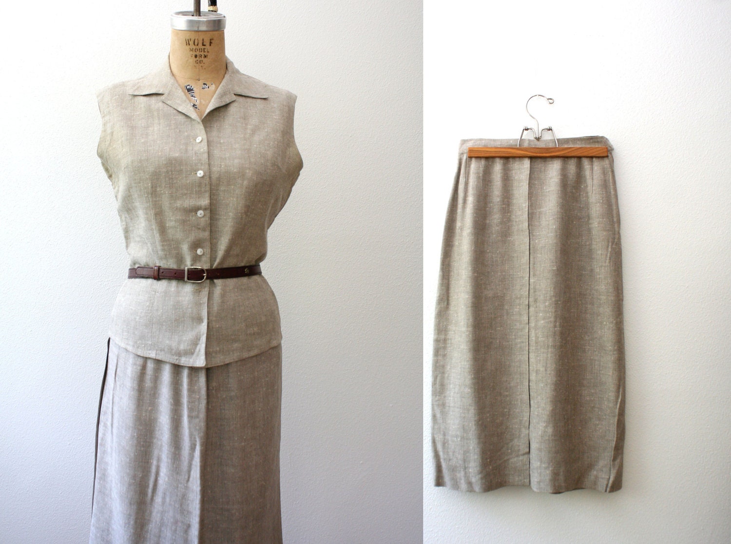 SALE 1950s linen suit / 50s dress / Field Suit