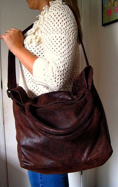 Chestnut Brown Handbag, Faux Suede Bag, Tote Bag Shoulder Bag