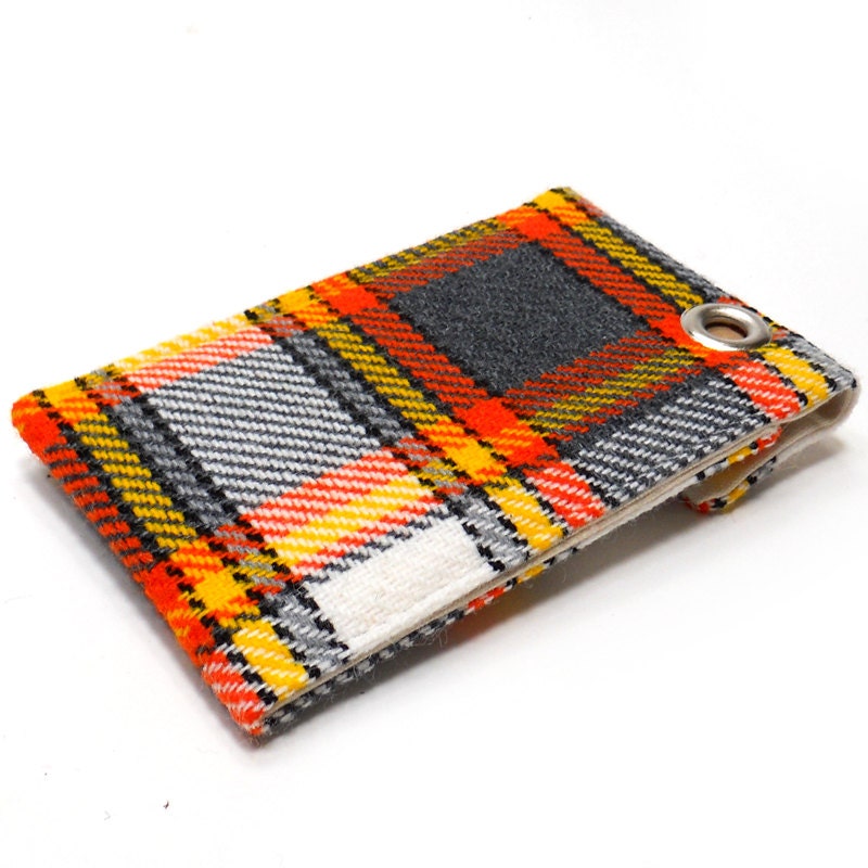 iPhone 3 or 4 sleeve - orange and gray vintage plaid
