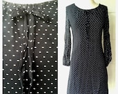 VINTAGE 60s black polka dot chiffon bow tie dress