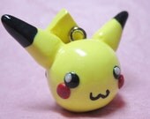 Hand Sculpted Pokemon Pikachu Blob Charm With Free Cell Phone Strap or Key Ring Attached