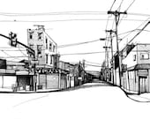 Illustration of A Bird on a Wire in Philadelphia, PA - Fine art for sale - 8.5x11in
