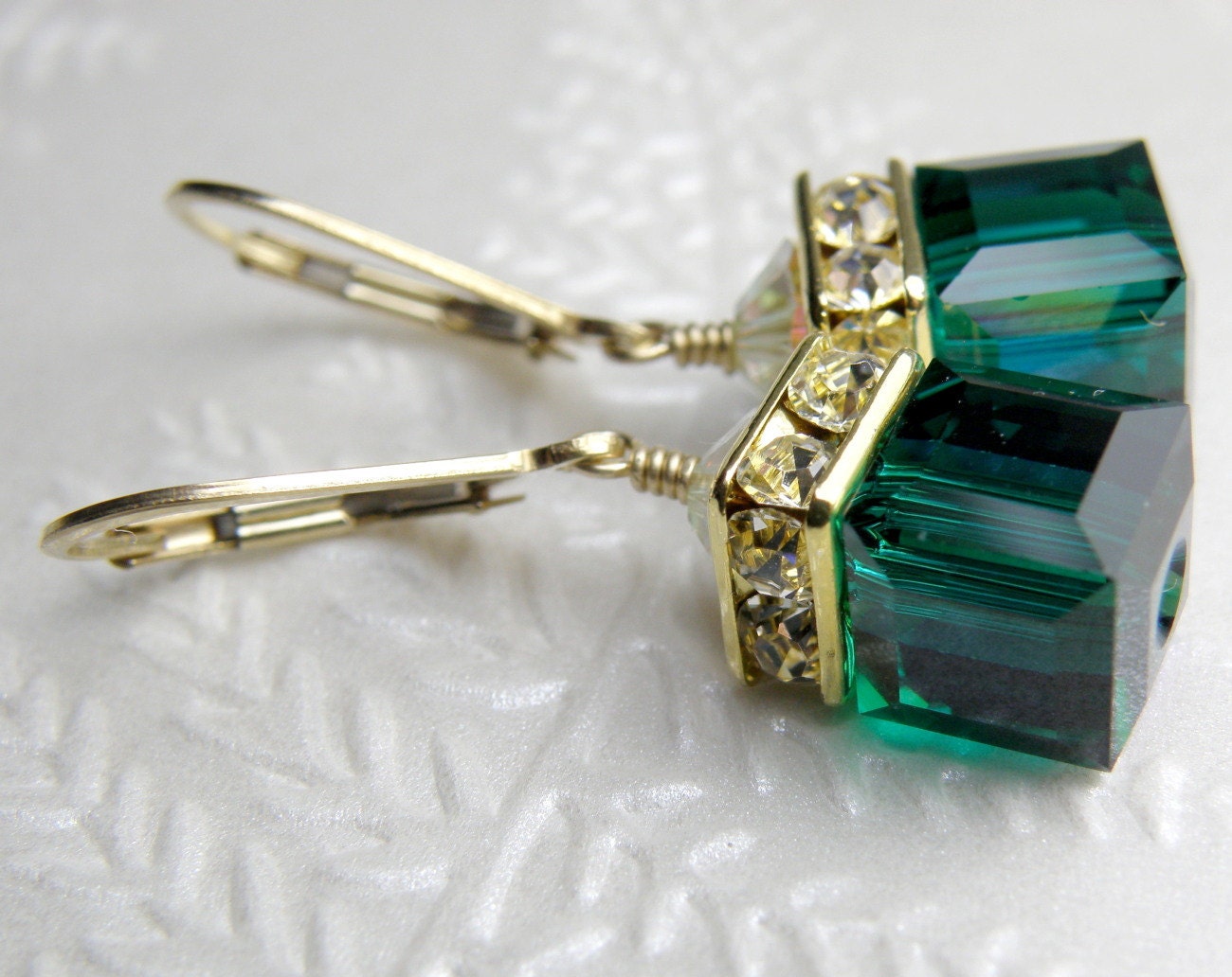 Emerald Earrings, Green Crystal, Swarovski, Gold, Drop, Dangle, Wedding, Bridal Party, Handmade Jewelry, May Birthday, Birthstone