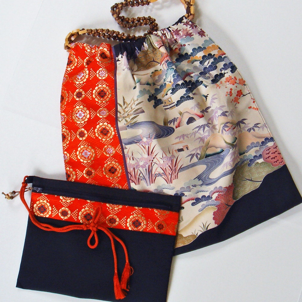 Hand Paint Yuzen- Japanese Kimono Recycle Tote Bag