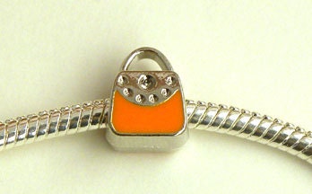 2pcs Purse Orange Enamel Silver plated Bead Fit for European Bracelet Ships from USA Immediately. (BM16)