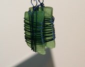 Green Sea Glass Earrings With Navy Blue Wire Wrap Sterling Silver French Hooks Chesapeake Bay Beach Sea Glass Maryland