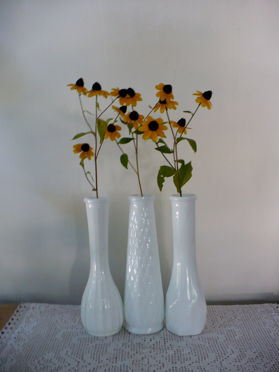 3 Vintage Milk Glass Bud Vases