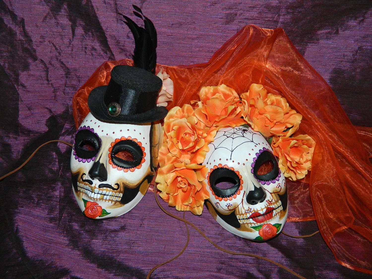 Day of the Dead Wedding Mask Set Dia de los Muertos Mexican Made on Order