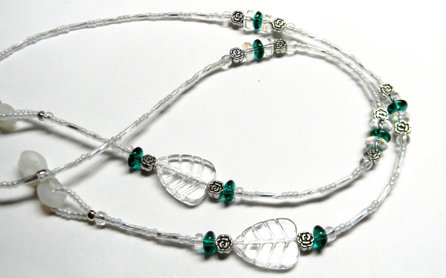 SALE Beaded Eyeglass Leash Eyeglass Holder Chain Necklace for Teacher / Nurse / College Student / Gift For Her Glass LEAVES and TEAL