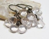 Oxidized Sterling Silver Gemstone Dangle Cluster Earrings with Pale, Pale Pink Rose Quartz