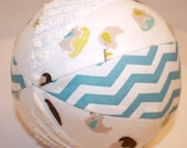 Elephant Party - Organic Fabric Toy Rattle Ball - Blue Chevron and White - Boy - Baby or Toddler - Small Size