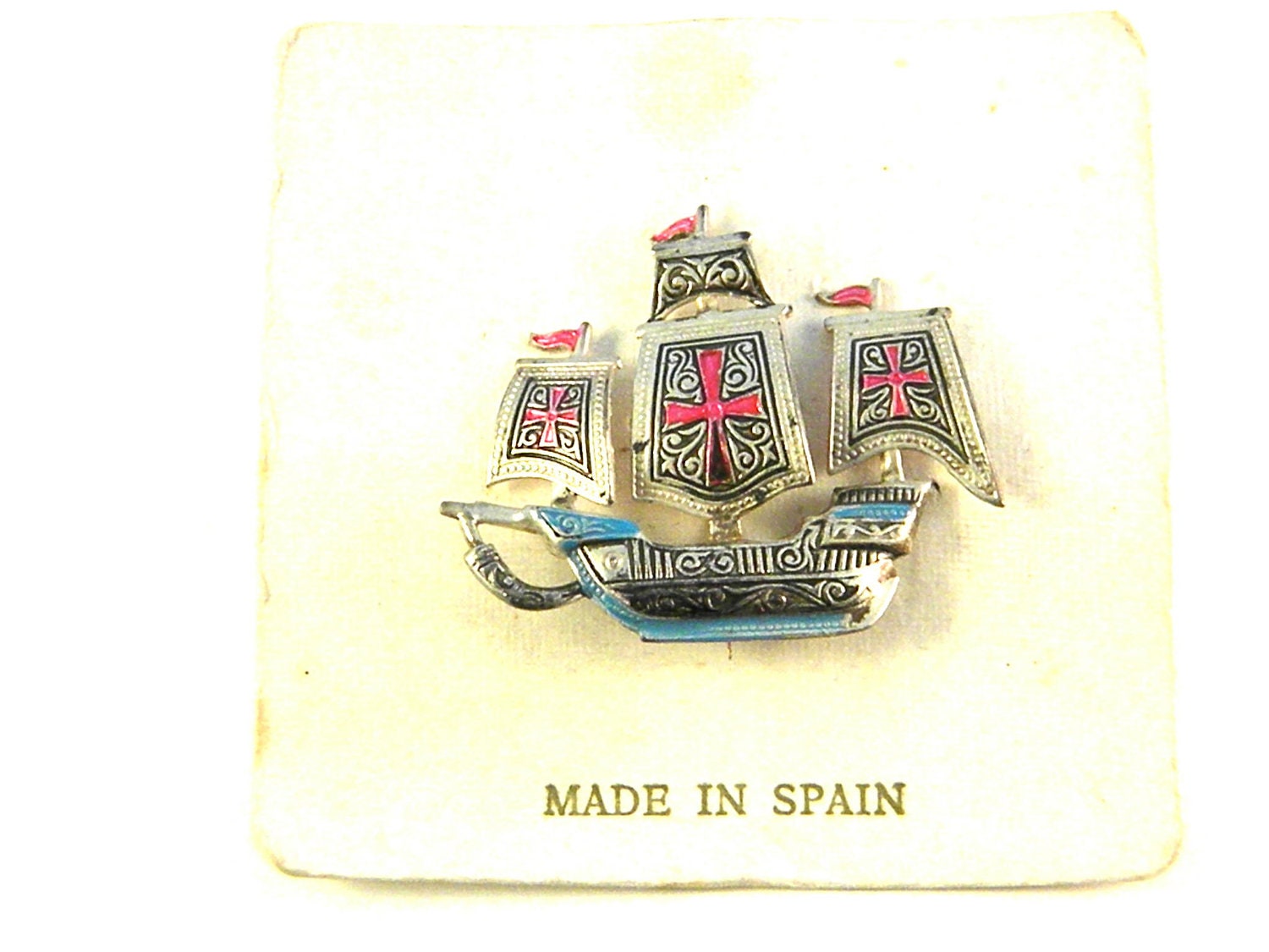 Spanish Damascene Ship vintage Brooch