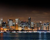 Chicago Skyline at NIGHT 2012 BORDERLESS - 12 x 36 Panoramic Print - Panorama Poster Photo