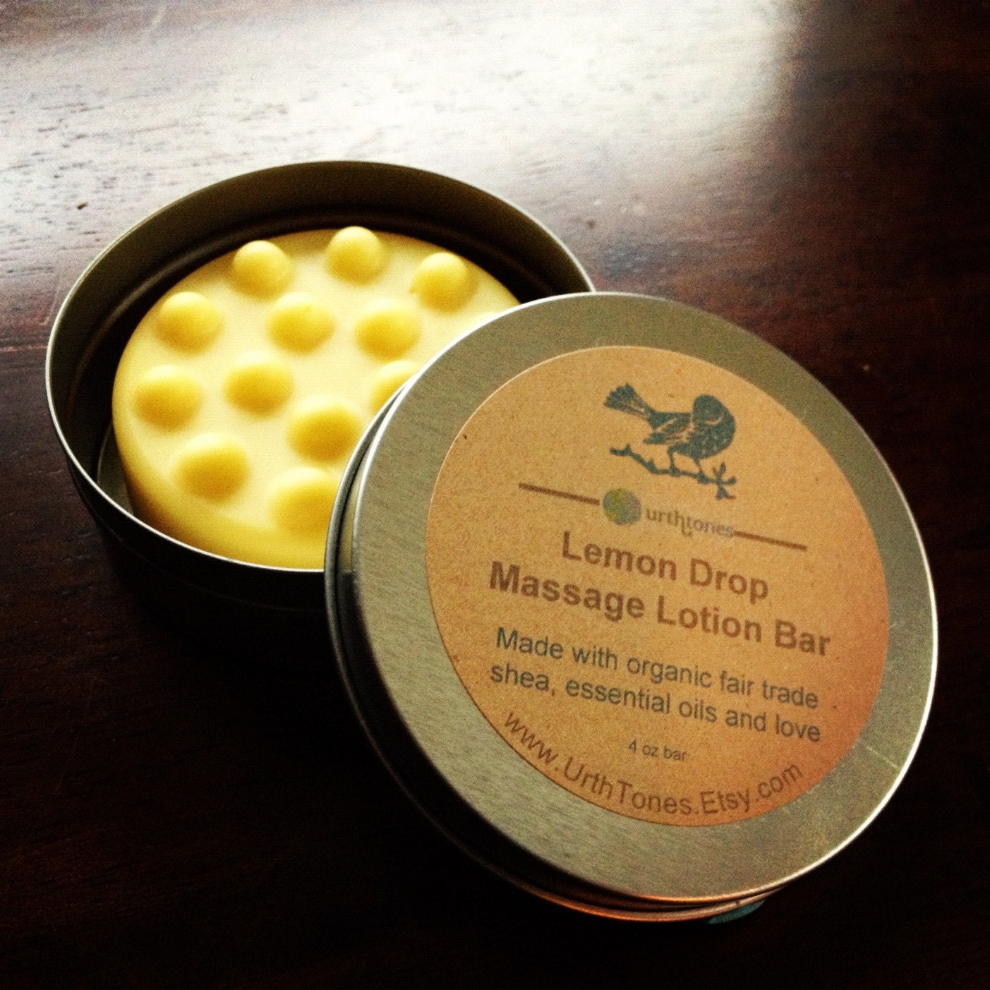 Lemon Drop Massage Lotion Bar with Organic Fair Trade Shea Butter /// Essential Oils of Jasmine, Grapefruit and Lemongrass