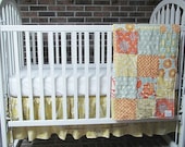 Minky Crib Quilt and Ruffled Skirt, Heirloom in Citrine, boy / girl, PLUSH for baby, fresh modern handmade girl