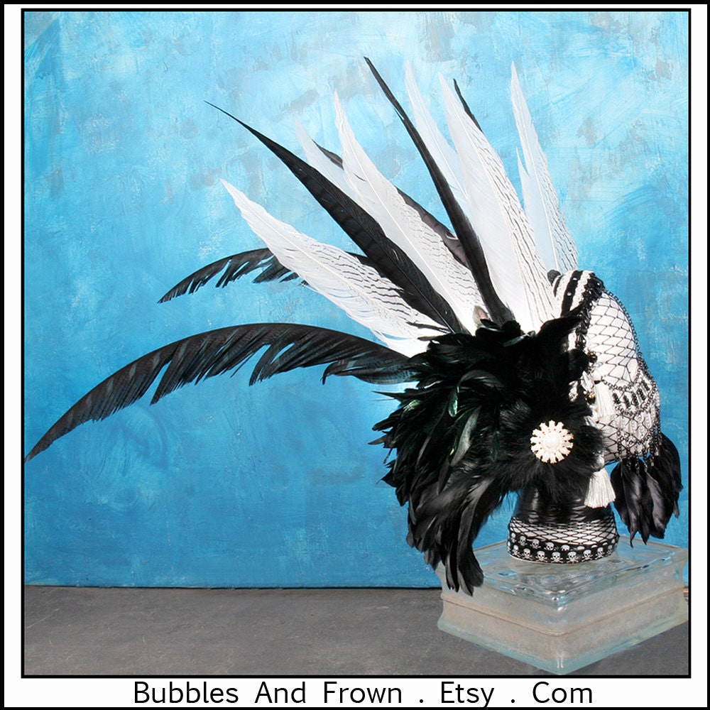 Village Romance.... Feather Headband in Black and White