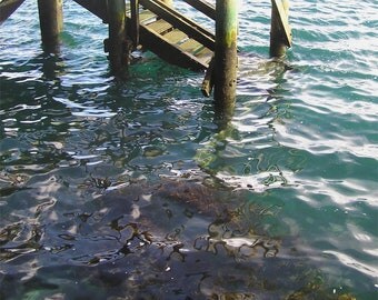 Beach wharf sea reflections printable photographic print - wall art - home decor -  8x10, 16x20, 11x14 20x30