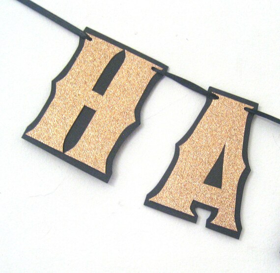 HAPPY HALLOWEEN Banner - Copper Glitter on Black Il_570xn
