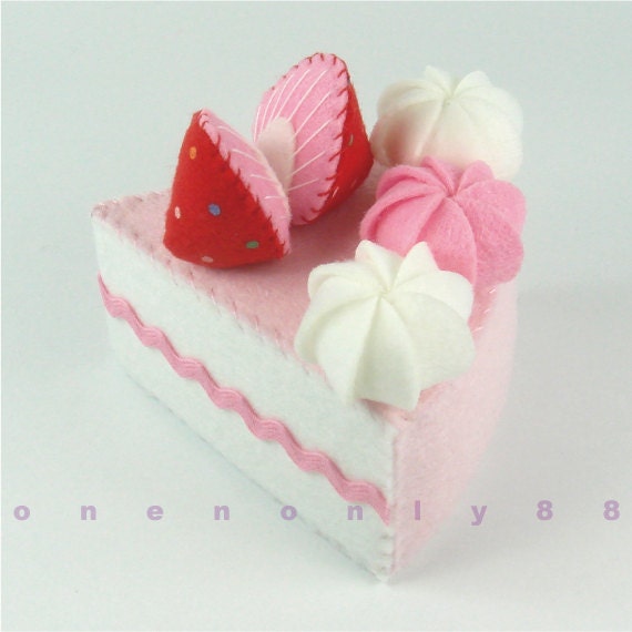 Felt Cake 3 Princess Multi-Colored Dots Strawberry Tea Party Felt Cakes - READY TO SHIP