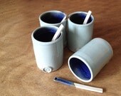 MADE TO ORDER - Coffe Tumblers Light Blue and Blue with little spoon  - Stoneware Tumbler - Ceramic Tumbler - set of 4