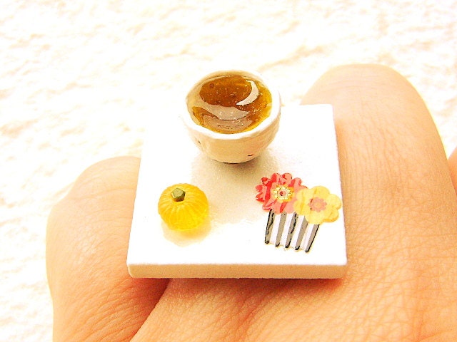 Green Tea Ring  Miniature Japanese Food Ring Japanese Tea And Sweet