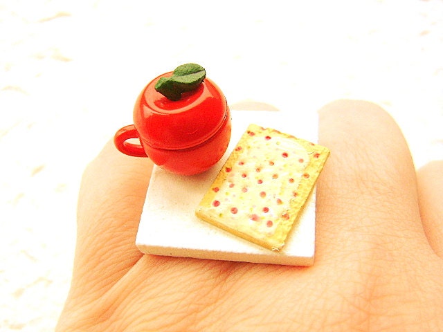 Food  Ring Apple Tea Breakfast Ring Miniature Food Jewelry