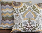 Decorative Pillow Covers 20x20 inches A Pair of Wave and Damask  Print in Earth Tones