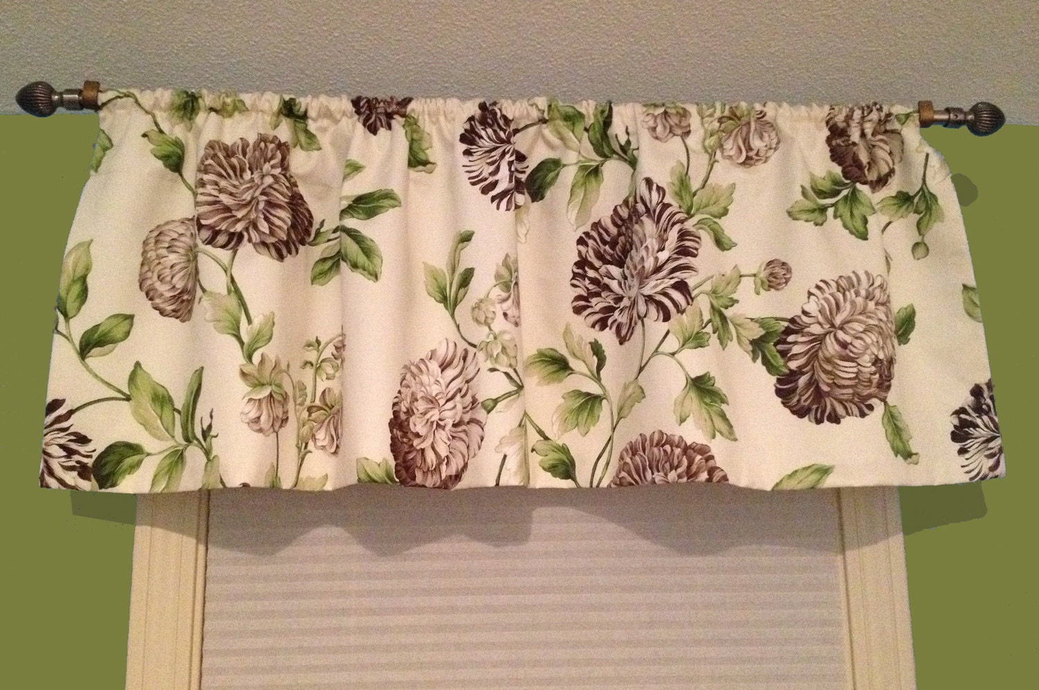 Ready to Ship - Waverly Window Valance Ivory Brown Green Floral