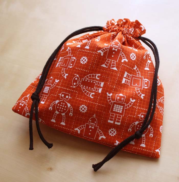 Sale Robot Drawstring Project Bag - Knitting, Crochet, Crafts, Hobbies