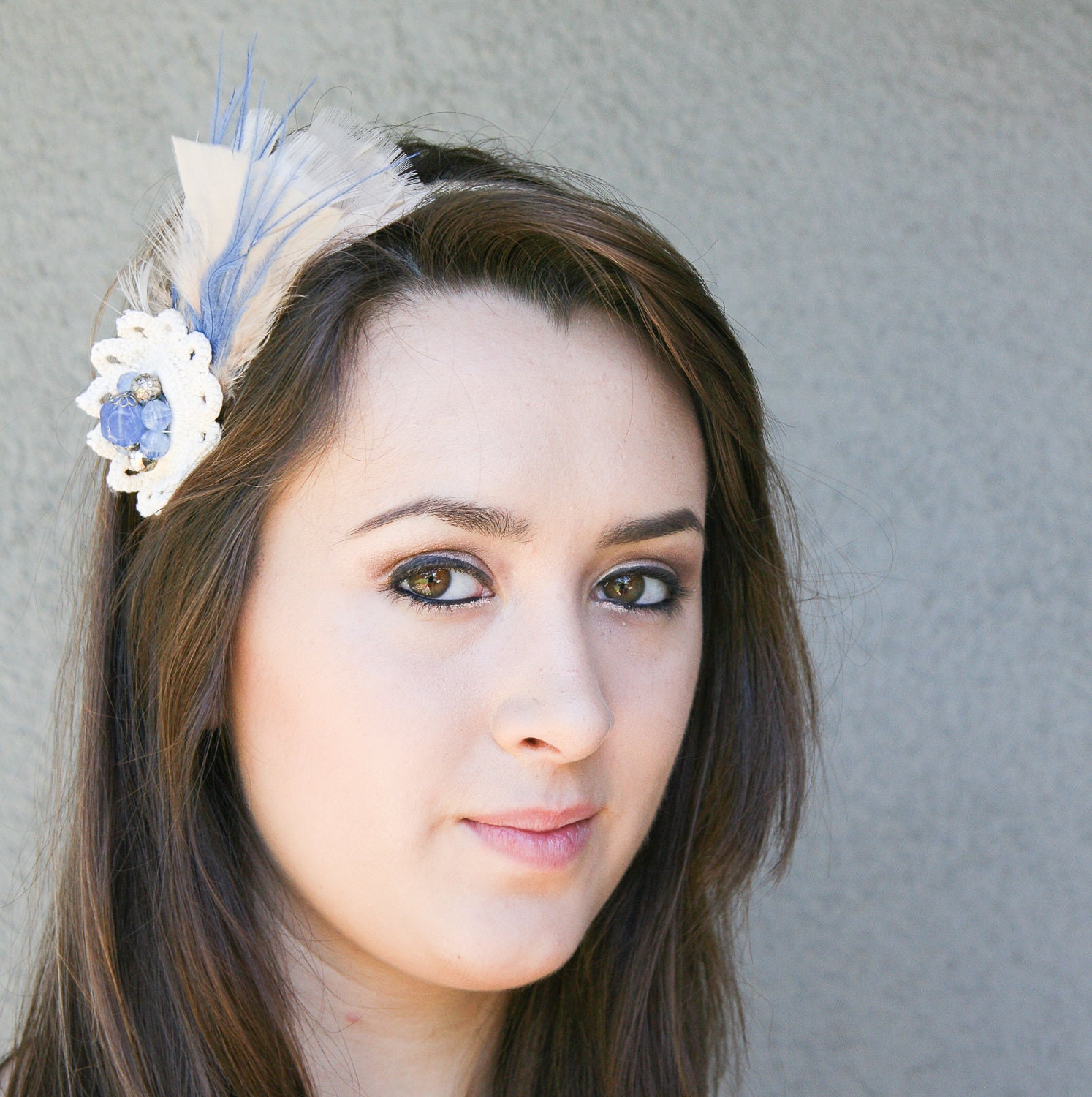 feather romance, feather headband with vintage lace