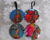 Virgin Skull Face Day of the Dead Decorated Ornaments/Magnets - Set of 4
