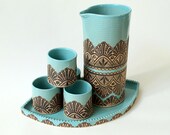 Made to Order: Pitcher, tumblers, tray Moroccan Lace Turquoise Hostess Gift Set