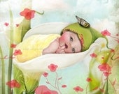 Fine Art Print "Baby Calla Lily" 8.5x11 or 8x10 A4 Premium Giclee Print of Original Artwork - Cute Little Nature Fairy Sleeping in Flowers